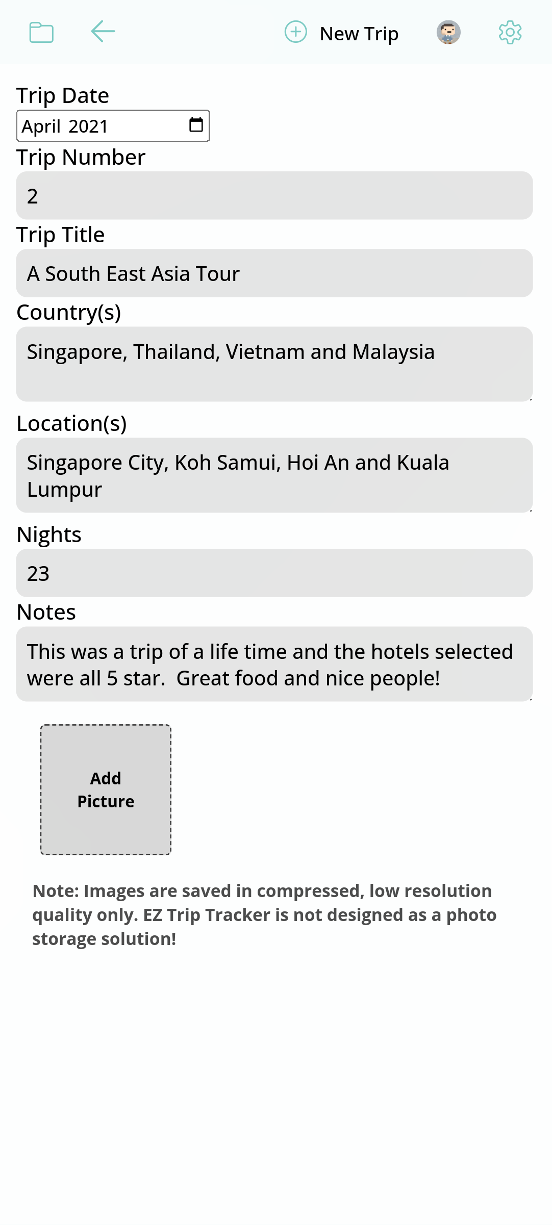 EZ Trip Tracker screenshot