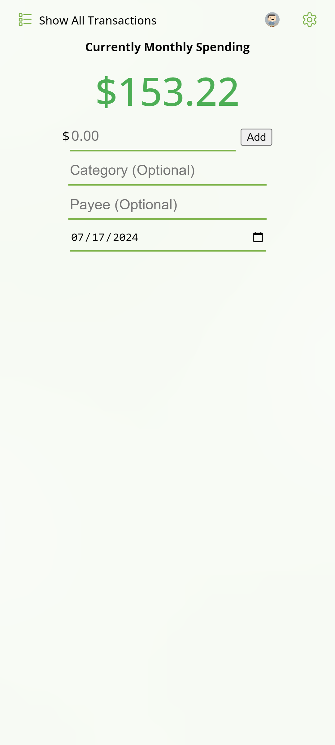 Monthly Spending Tracker screenshot