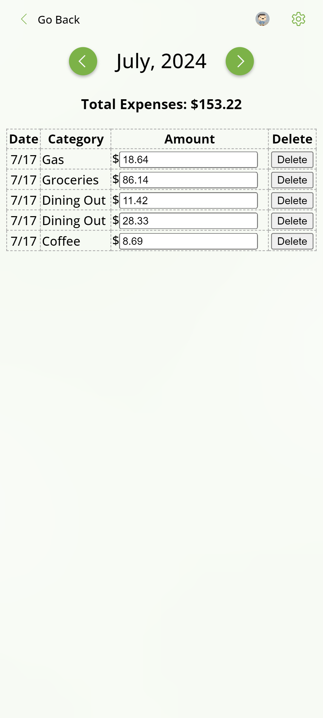 Monthly Spending Tracker screenshot