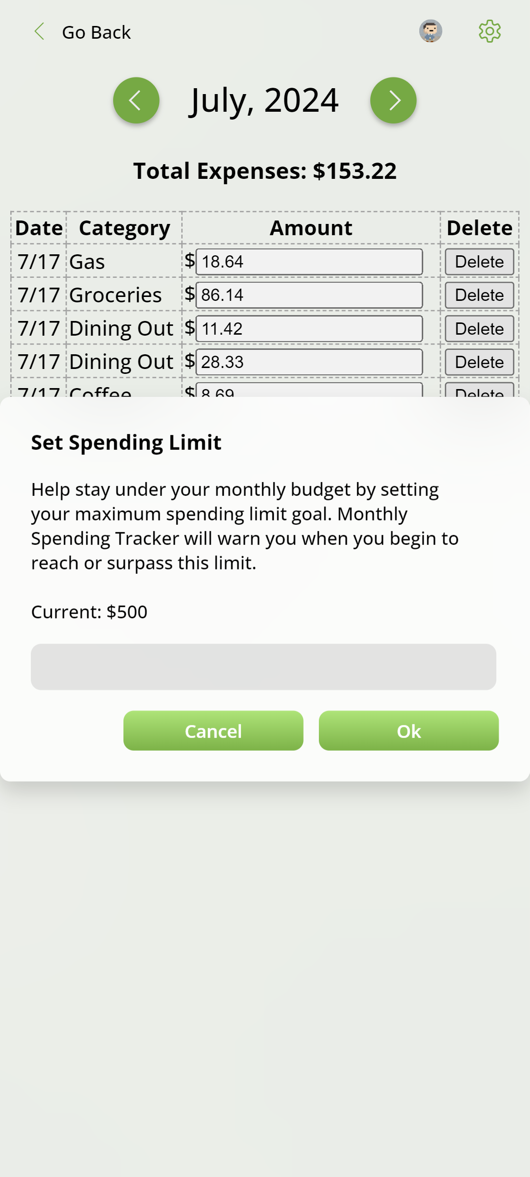 Monthly Spending Tracker screenshot