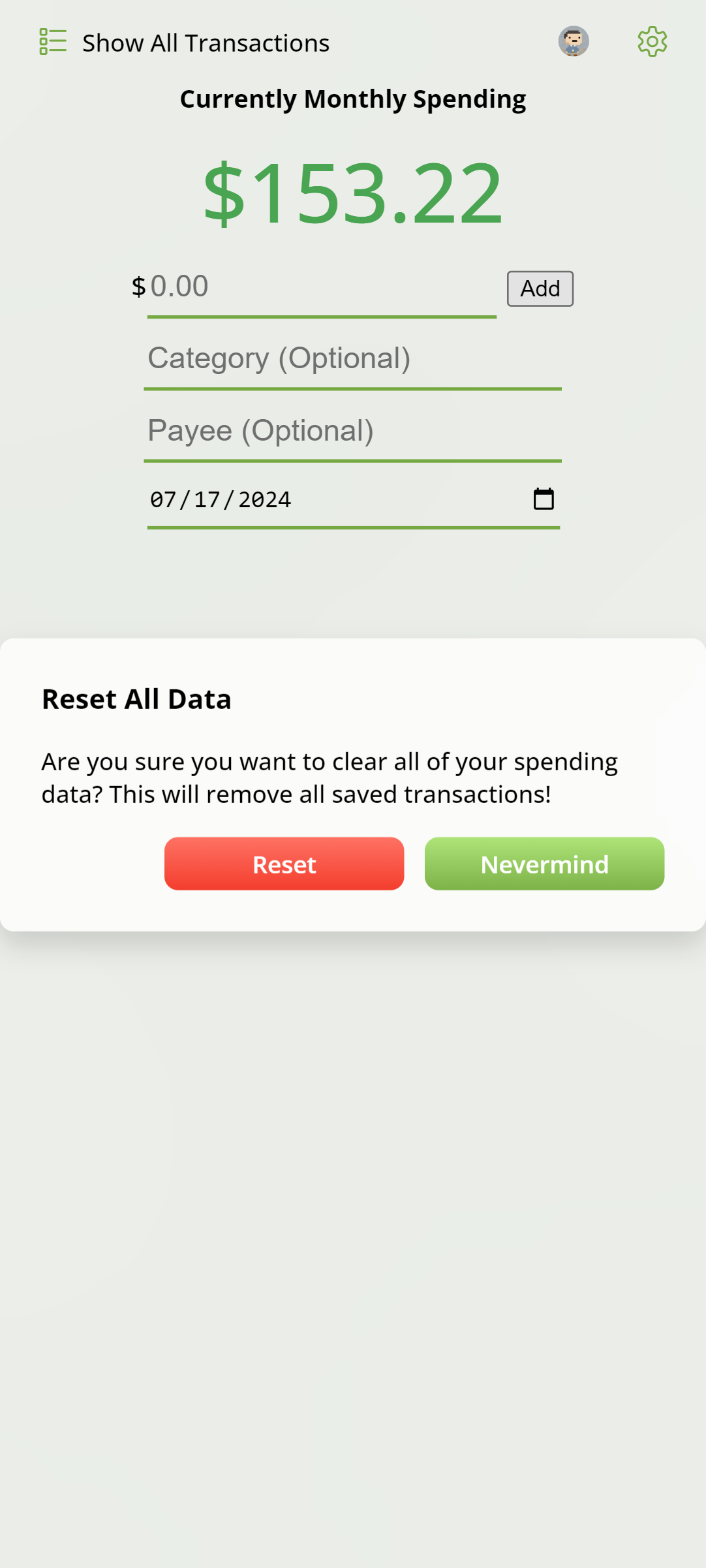 Monthly Spending Tracker screenshot