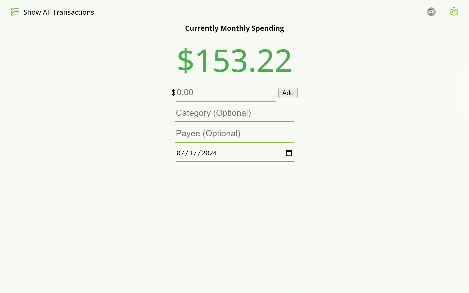 Monthly Spending Tracker screenshot