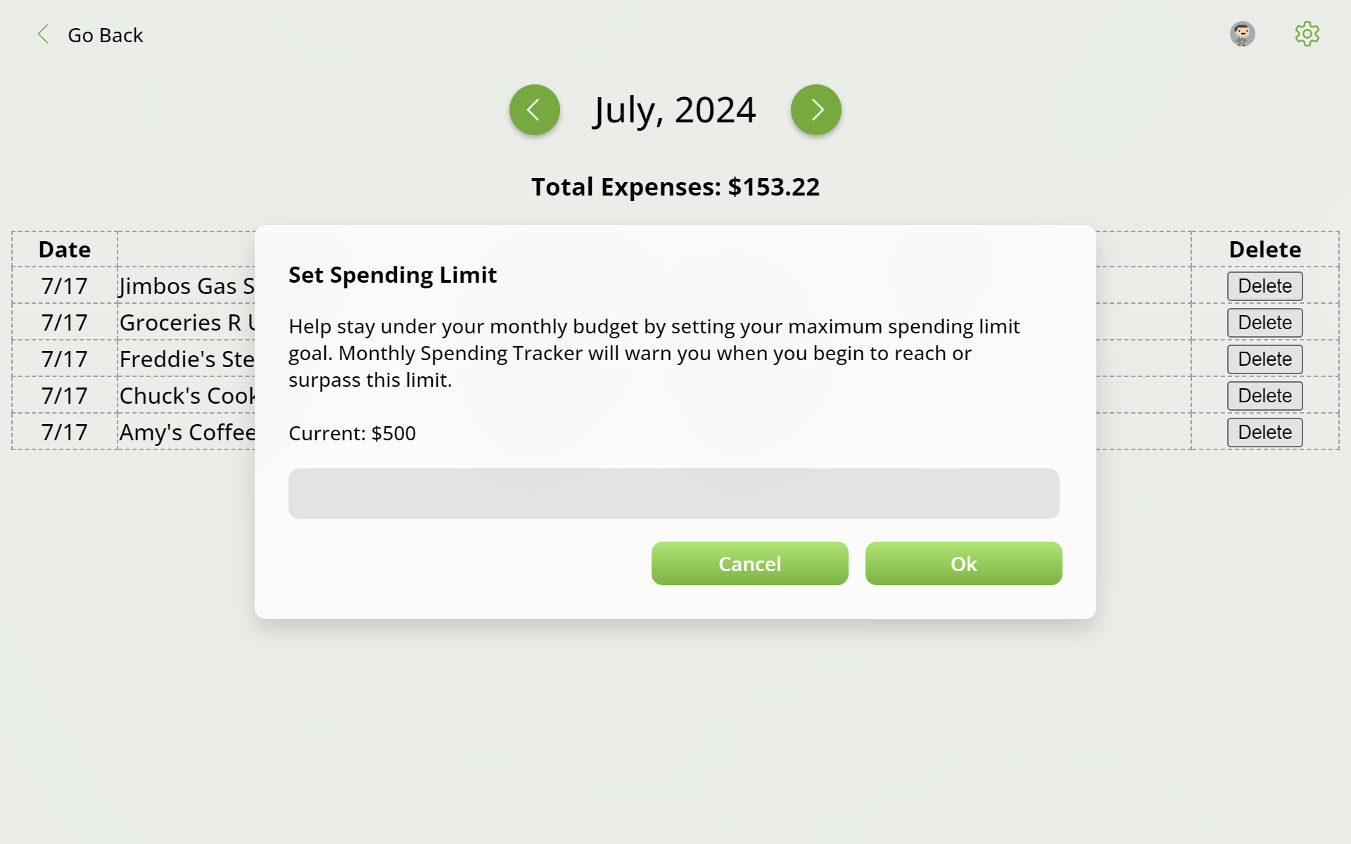 Monthly Spending Tracker screenshot