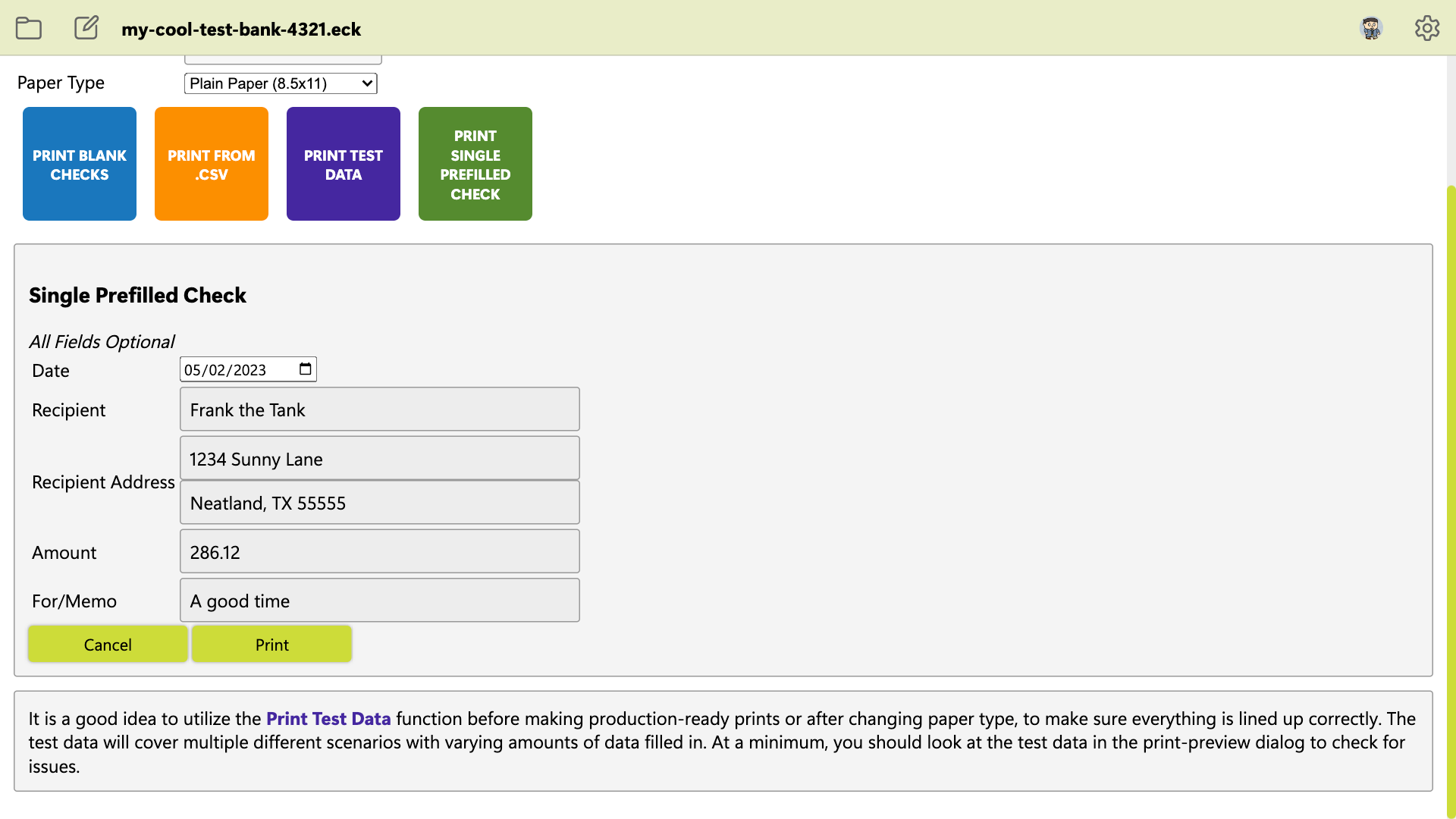 EZ Checks screenshot